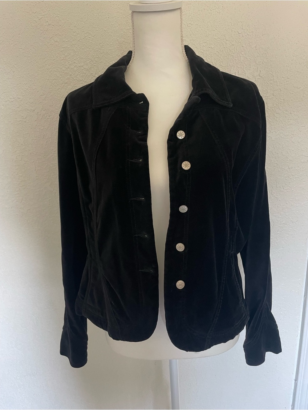 Live a Little Black Velveteen Western Jacket Star Buttons Large